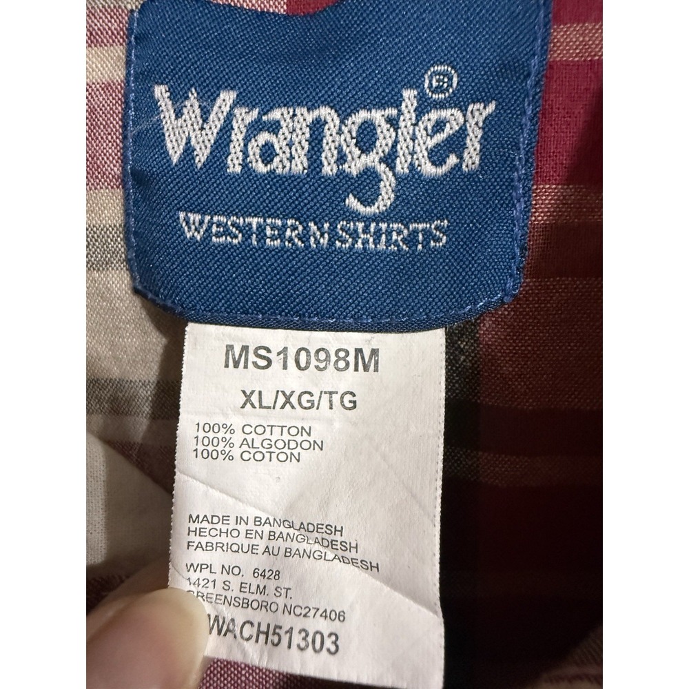 Wrangler Mens Western Pearl Snap Shirt XL Red Plaid Cowboy Rodeo Cotton - Picture 6 of 10